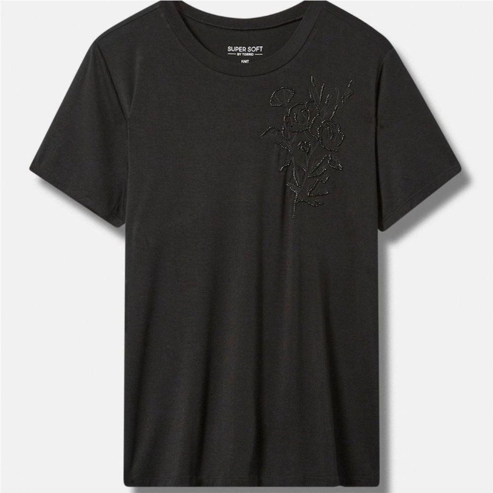 Torrid Line Beaded Botanical Perfect Super Soft Crew Neck Tee Size 3